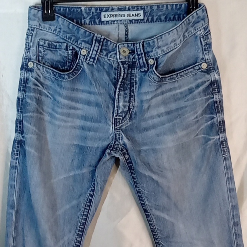 Express distressed blue jeans 32/32 Y2k - Picture 2 of 8